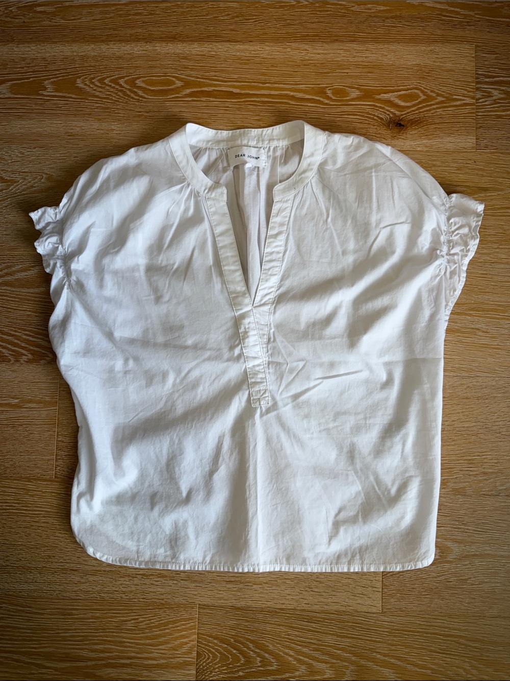 Dear John White Split V-Neck Short Sleeve Blouse